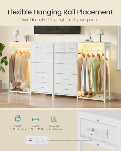 SONGMICS Dresser with Hanging Rod, Closet Organizer with 6 Fabric Drawers
