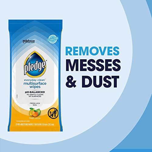 Pledge pH Balanced Multi Surface Cleaning Wipes, Fresh Citrus, 25 Ct, 4 pk