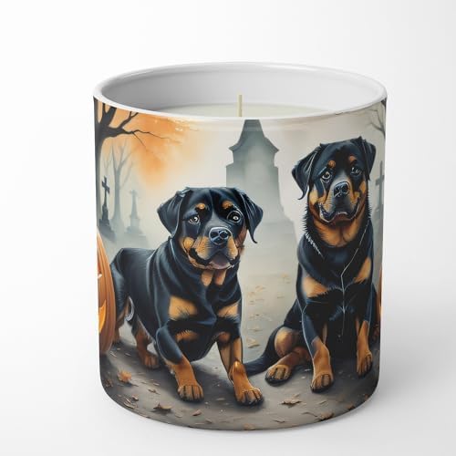 Caroline's Treasures DAC2062CDL Rottweiler Spooky Halloween Decorative Soy Candle Nature Soy Wax Essential Oil Home Decor Ideal for Bedroom Kitchen Bath Office Gift, 10 oz