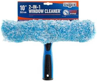 Unger Professional Connect and Clean 2-in-1 Squeegee and Scrubber, 10” Window Cleaning Tool, Commercial and Residential Use, Washer Cleaner Supplies to Remove Excess Water and Dry