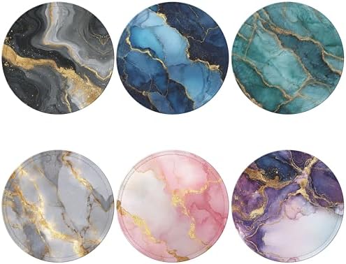 Marble Coasters Leather Round Drink Coasters 6 Pcs Set with Holderor for Cup Drink Coffee Table Bar Home Decor