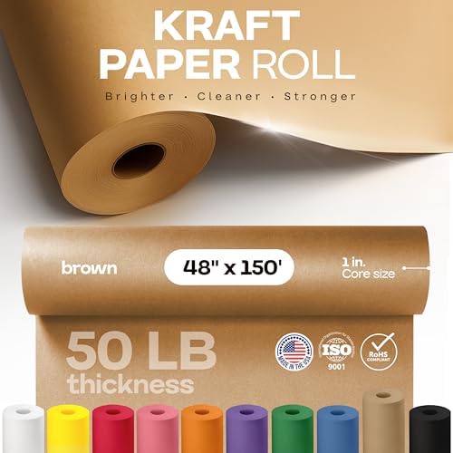 Brown Kraft Paper Roll 48" x 1800" (150 feet) - USA-Made Thick Brown Wrapping Paper 50lb Thickness for Packing, Moving, Shipping, Crafts/Arts - 100% Recycled Natural Craft Material by IDL Packaging