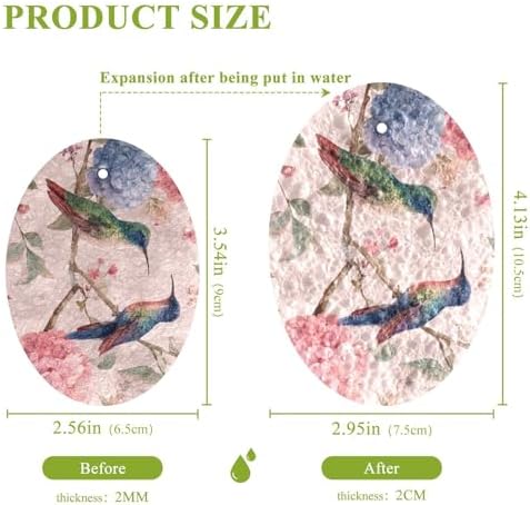 Dish Sponge 3Pcs Kitchen Sponges Non-Scratch Soft Expandable Washing Dishes Stain Odor Resistant Cellulose Sponges Packs for Dish Bathroom Household Watercolor Hummingbirds Hydrangeas - Image 2
