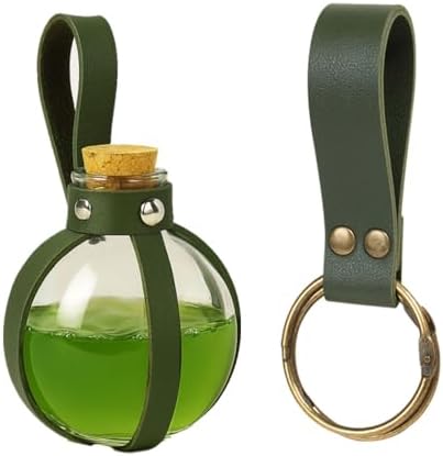 SUMGOGO Dark Magic Cork Potion Bottle Halloween Cosplay Ren Faire Witch Props Costume Accessories Round Potion Glass for Party DIY (1-Green)