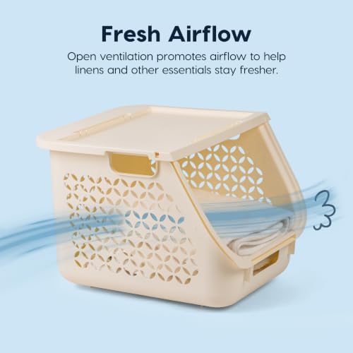 IRIS USA Laundry Basket Hamper, 40L - 3 Pack, Sorter Bin with Lids, White