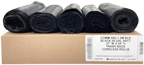 Ultrasac 55 Gal Black Trash Bags, 1.5 MIL (EQ.), 37" x 54" (50 Pack)