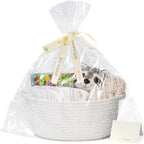 CHICVITA Woven Basket for Gifts with Bags & Ribbon, Dog Toy Basket, White