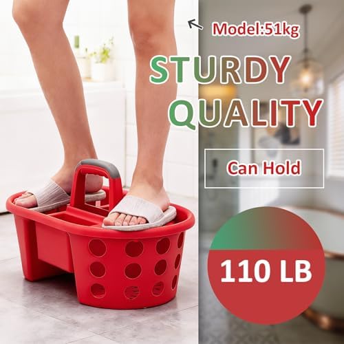 SIMPLYKLEEN Large Shower Caddy Portable 2PC - Made in USA Plastic Jumbo Size Dorm Storage Candy Tote with Handle Shower Organizer for Bathroom, Pantry, Kitchen, College Dorm, Green/Red