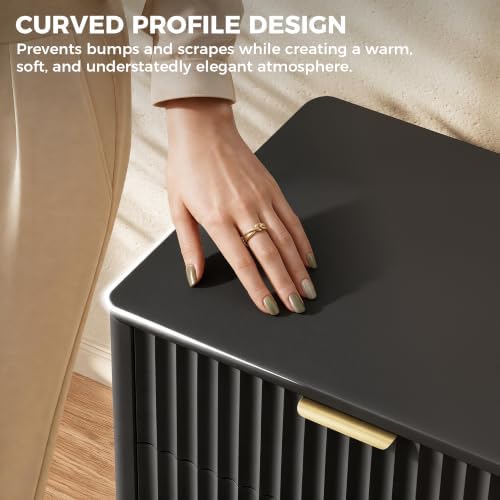 Jocoevol Fluted 6 Drawer Dresser for Bedroom, Modern Chest of Drawers with Metal Handle, Wooden TV Stand with Curved Profile Design, Closet Clothes Storage Organizer for Living Room/Hallway (Black)