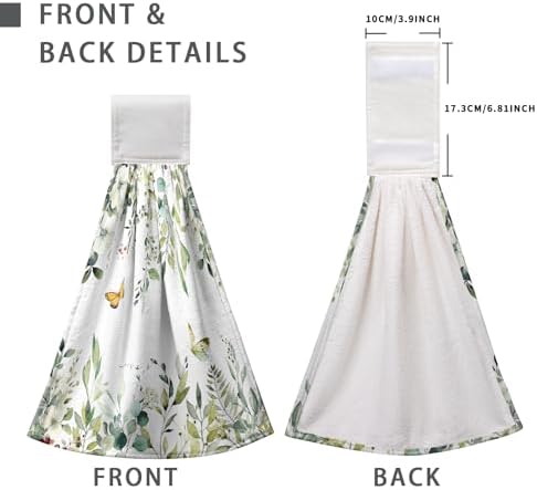 Eucalyptus Leaves Green Hanging Kitchen Towels Flowers Butterfly Hand Towels with Hanging Loop Sage Leaf Summer Dish Towel Washcloth Soft Tie Towel for Bath Kitchen