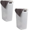 Mind Reader Slim Laundry Hamper with Lid, 60L Tall Clothes Basket, Narrow Tapered Design for Bathrooms, Closets and Laundry Rooms, Plastic, 2 Pack, White