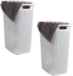 Mind Reader Slim Laundry Hamper with Lid, 60L Tall Clothes Basket, Narrow Tapered Design for Bathrooms, Closets and Laundry Rooms, Plastic, 2 Pack, White