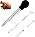Turkey Baster Syringe for Cooking, Large Stainless Steel Meat Injector, with Cleaning Brush and 2 Marinade Needles, Black by Omoojee