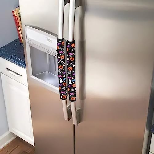 Refrigerator Door Handle Covers Set of 6, Antiskid Protector for Fridge Oven Dishwasher Keep Kitchen Appliance Clean from Smudges, Food Stains, Halloween Decor, Ghost Pumpkin Spider Web