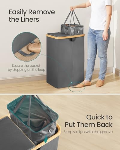 SONGMICS Laundry Hamper with 2 Lids, 150L Laundry Basket，2 Compartments