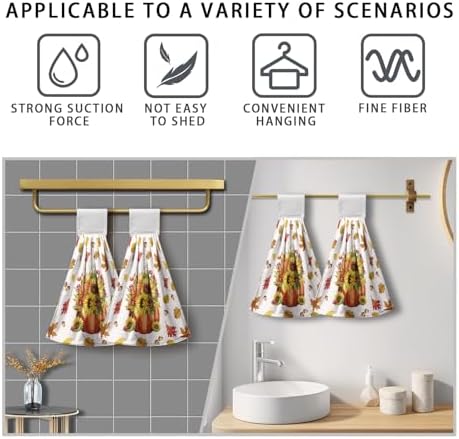 Fall Pumpkin Sunflower Bathroom Hand Tie Towel Autumn Maple Leaf Hanging Dish Towels Set of 2 Decorative Kitchen Towel Soft Absorbent Towels for Bathroom Kitchen Home Decor 17 * 12 Inch