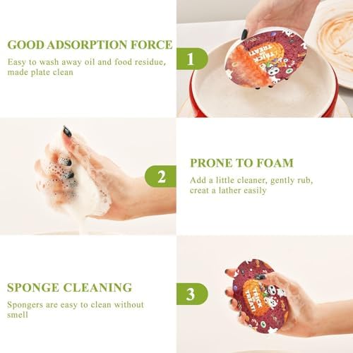Halloween Pumpkin Dish Scrub Sponges Kitchen Candy Ghosts Non Scratch Reusable Compressed Cellulose Sponge Hanging for Household Cleaning Washing Dishes Pots and Pans 3 Pack - Image 4