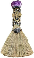 Witch Broom Halloween Crystal Witch Wiccan Altar Broom, Witchcraft Witches Pagan Altar Decor, Handmade Ritual Magic Ceremonial (Amethyst)