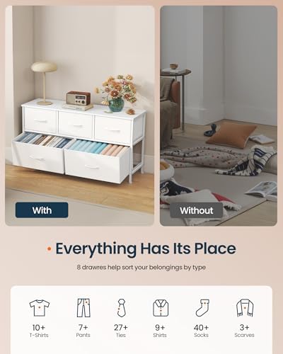 SONGMICS HOME 5 Drawer Dresser for Bedroom, Fabric Chest of Drawers