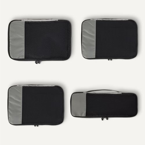 Amazon Essentials 4-Piece Packing Cubes Travel Accessories Set, Space-Saving Luggage Organizer with Double Zipper, Mesh Top Panel, Small/Medium/Large/Slim, Gray (Previously Amazon Basics)