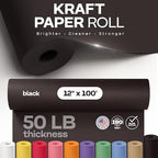 12" x 1200" (100 feet) Black Kraft Paper Roll - USA-Made Quality Craft Paper for Gift Wrapping, Kids' Arts & Crafts, School Projects - 100% Recycled Natural Material 50lb Thickness by IDL Packaging