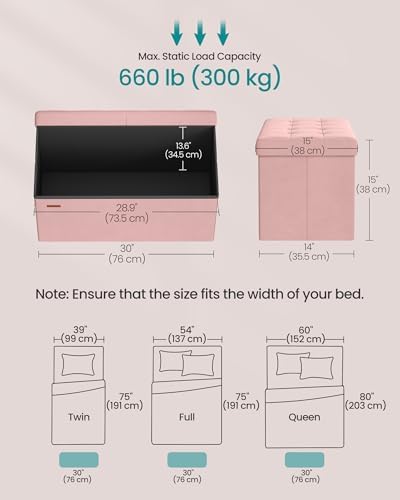 SONGMICS Foldable Storage Ottoman with Flipping Lid, 30 Inch Velvet Bench