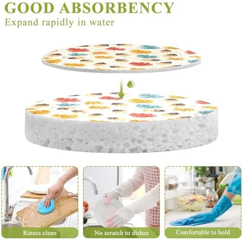 YETTASBIN Thanksgiving Pumpkin 3PCS Wood Pulp Scrub Sponges, Reusable Absorbent Household Cleaning Sponge Non-Scratch Kitchen Dish Sponges, Multi-Surface Safe Scrubber for Nonstick Pans, Pots - Image 3