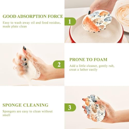YETTASBIN Thanksgiving Pumpkin 3PCS Wood Pulp Scrub Sponges, Reusable Absorbent Household Cleaning Sponge Non-Scratch Kitchen Dish Sponges, Multi-Surface Safe Scrubber for Nonstick Pans, Pots - Image 4