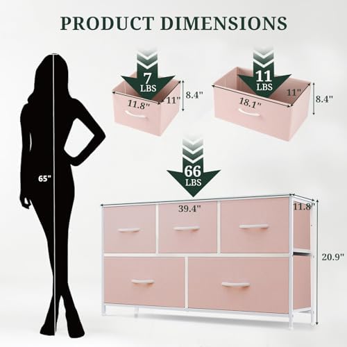 5-Drawer Dresser for Bedroom, Anti-Tip Wide Storage Organizer Fabric