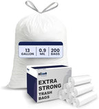 Plasticplace 13 Gallon Trash Bags │ 0.9 Mil │ White Tall Garbage Can Liners │ 24" x 27" (200 Count)