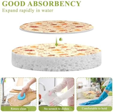 Autumn Leaves Berries Dish Scrub Sponges Kitchen Fall Acorns Non Scratch Reusable Compressed Cellulose Sponge Hanging for Household Cleaning Washing Dishes Pots and Pans 3 Pack - Image 3