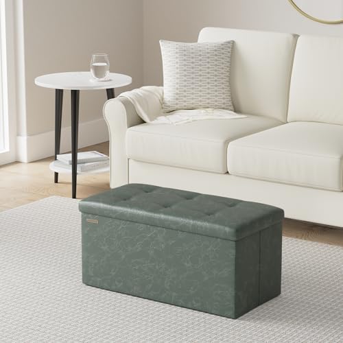 SONGMICS Storage Ottoman Bench, 30 Inches Folding Foot Rest Stool