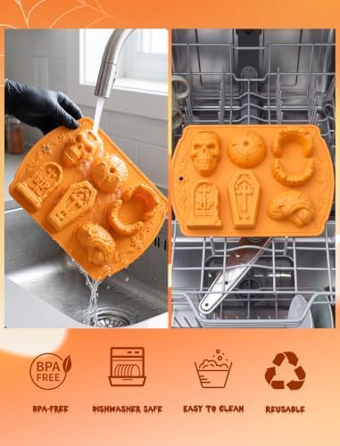 NiHome 6-Cavity Halloween Silicone Mold for Baking and Cake Making, Orange