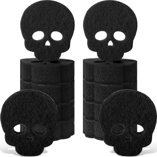 Tioncy 12 Pack Halloween Skull Kitchen Sponges, Black