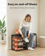 VEVOR Coat Rack with Shoe Bench, 3-in-1 Shoe Coat Rack Combo Set with Hooks and Bookshelf, Steel Frame Hall Tree Entrance Storage Organizer Holder for Entry, Bedroom, Closet, Office, Rustic Brown