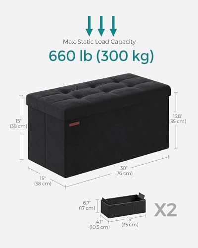 SONGMICS Storage Ottoman Bench, 30 Inches Velvet Foldable Foot Rest