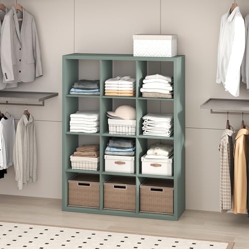 Furinno Cubic Extra Thick 12-Cube Closet Organizers and Storage, Sage Green