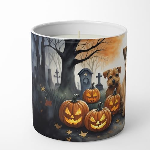 Caroline's Treasures DAC2048CDL Norfolk Terrier Spooky Halloween Decorative Soy Candle Nature Soy Wax Essential Oil Home Decor Ideal for Bedroom Kitchen Bath Office Gift, 10 oz