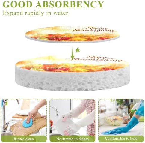 Thanksgiving Pumpkin Fruits Kitchen Sponges Cleaning Dish Sponges Non-Scratch Natural Scrubber Sponge for Kitchen Bathroom Cars Pack of 3 - Image 3