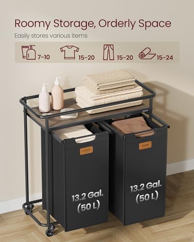 VASAGLE Laundry Sorter with Wheels, Portable Rolling Cart, 26.4 Gal.(100 L)