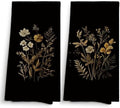 Vintage Black Botanical Kitchen Towels Decorative 16x24 Set of 2, Dark Floral Flower Dish Towels Cloths Dishcloths Tea Towel, Aesthetic Rustic Fall Autumn Bathroom Kitchen Hand Towel Decor by home