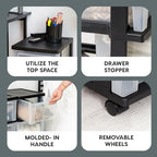 IRIS USA 3-Drawer Slim Narrow Storage Organizer Rolling Cart, Black/Clear