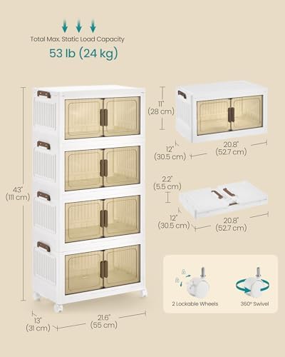 SONGMICS 48QT stackable storage bins with 1 Lid, 4-Tier Foldable Bins