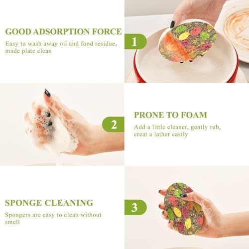 Autumn Colorful Leaves Dish Scrub Sponges Kitchen Fall Non Scratch Reusable Compressed Cellulose Sponge Hanging for Household Cleaning Washing Dishes Pots and Pans 3 Pack - Image 4