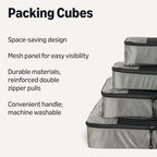Amazon Essentials 4-Piece Packing Cubes Travel Accessories Set, Space-Saving Luggage Organizer with Double Zipper, Mesh Top Panel, Small/Medium/Large/Slim, Gray (Previously Amazon Basics)