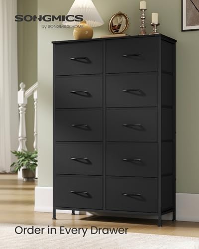 SONGMICS Dresser for Bedroom, Tall Dresser with 10 Fabric Drawers