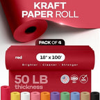 18" x 1200" (100 ft) Red Kraft Paper Roll, Pack of 4 - USA-Made Quality Craft Paper for Gift Wrapping, Kids' Arts & Crafts, School Projects - 100% Recycled, 50 lb Natural Material by IDL Packaging
