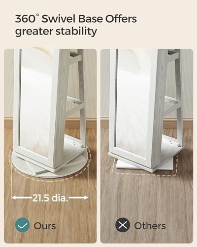 SONGMICS 360° Swivel Jewelry Cabinet, Full-Length Mirror, Lockable