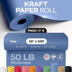 18" x 1200" (100 ft) Blue Kraft Paper Roll, Pack of 4 - USA-Made Quality Craft Paper for Gift Wrapping, Kids' Arts & Crafts, School Projects - 100% Recycled, 50 lb Natural Material by IDL Packaging