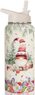 Insulated Christmas Water Bottle 32 oz, Gnome Water Bottle with Straw, Christmas Themed Gifts